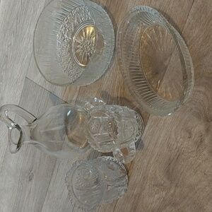 Lot of 5 clear glass containers bowls AS IS